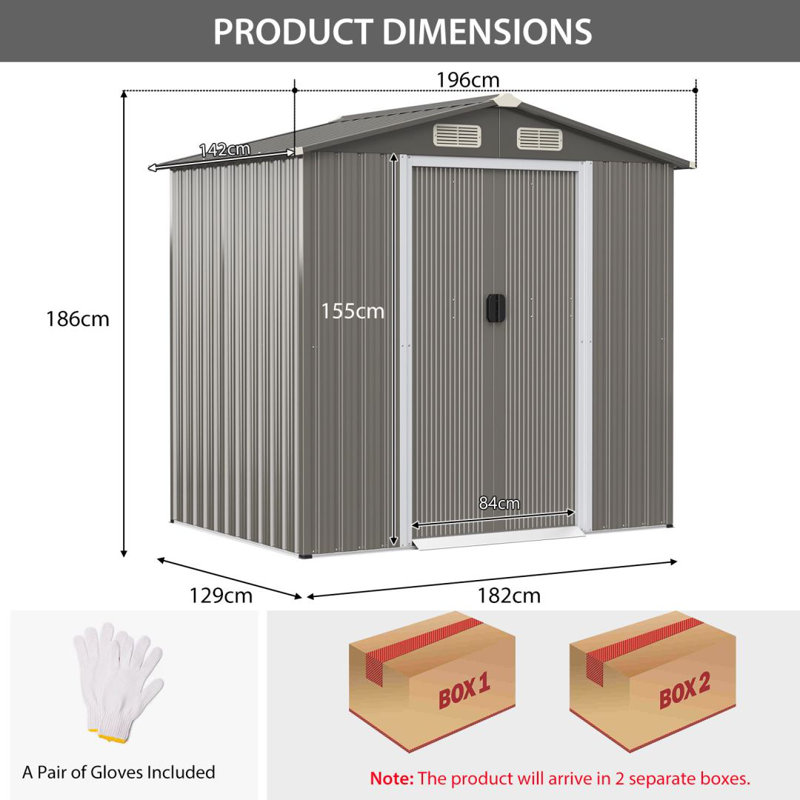6ft. Wx 4ft. D Metal Garden Shed with Sliding Doors