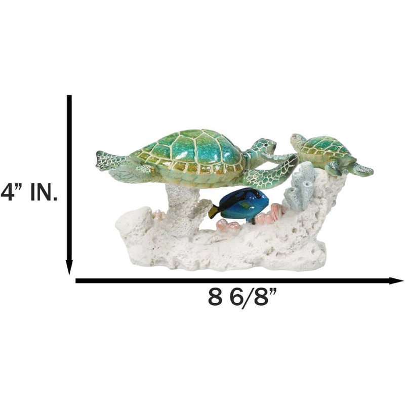 Figurine de tortue de mer verte nageant près d'un anémone de mer - récif de corail - poisson bleu