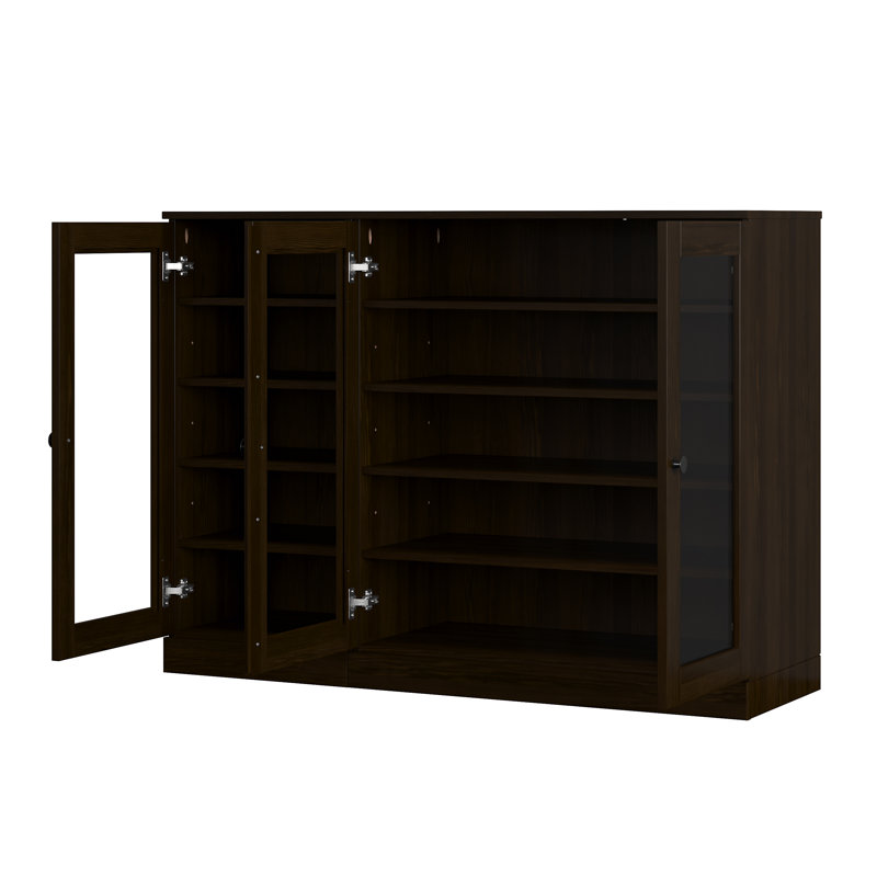 Armoire de rangement à chaussures 100% en bois massif avec porte en verre, tablettes réglables, rangement modulaire pour vestibule, l 48,5 po x H 35,75 po