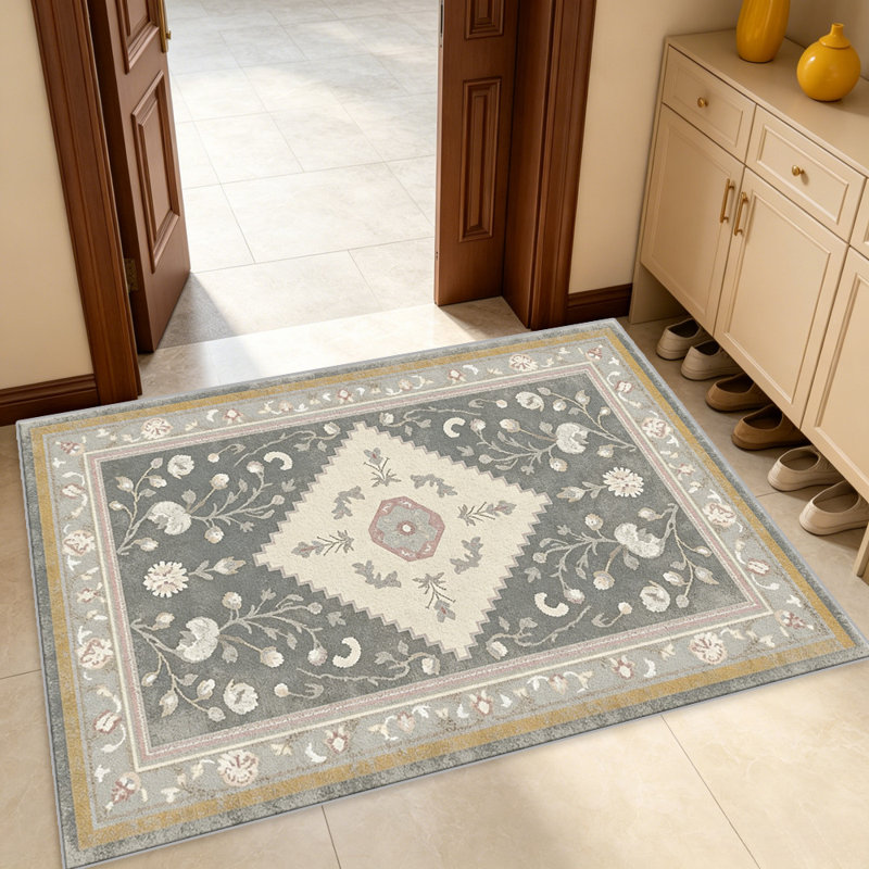 Grey Floral Area carpet-easy to clean, machine-washable, soft and comfortable; suitable for door mats, kitchens, living rooms, bedrooms, corridors, and laundry areas. Easy to clean, durable carpet for home decoration.