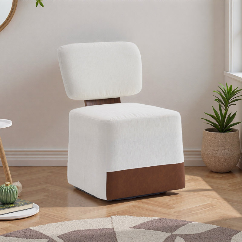 Chaise rembourrée en lin sans accoudoirs avec roulettes, Ivoire ivoire