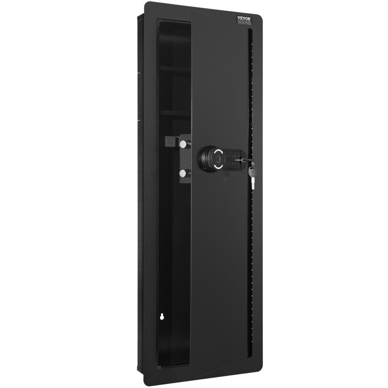 Tall Black Steel Wall-Mounted Gun Safe with Keypad & Fingerprint