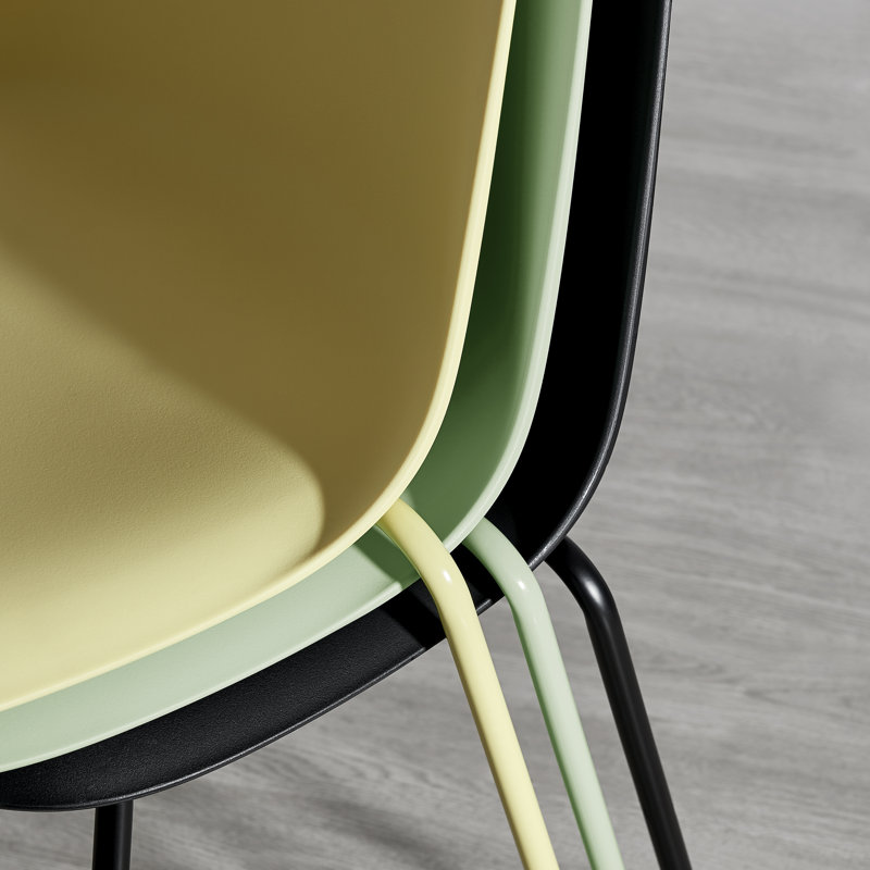 Kyoto Minimalist Industrial Stackable Plastic Dining Chair with Metal Leg, Quick Assembly, Suitable for Indoor and Outdoor Cafes and Restaurants (Set of 4)