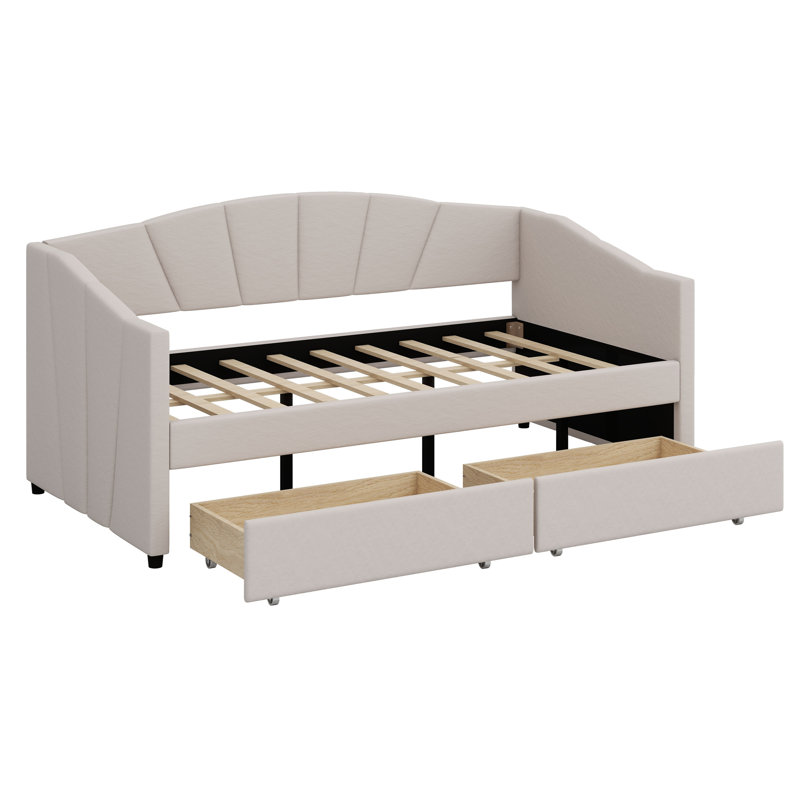 Lit de jour rembourré avec deux tiroirs, Beige