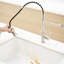 Robinet de cuisine classique avec tirette, nickel brossé, acier inoxydable, poignée simple-389374796