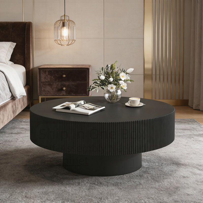Table ronde contemporaine au design minimaliste et facile à assembler, parfaite pour les espaces de vie modernes., Noir