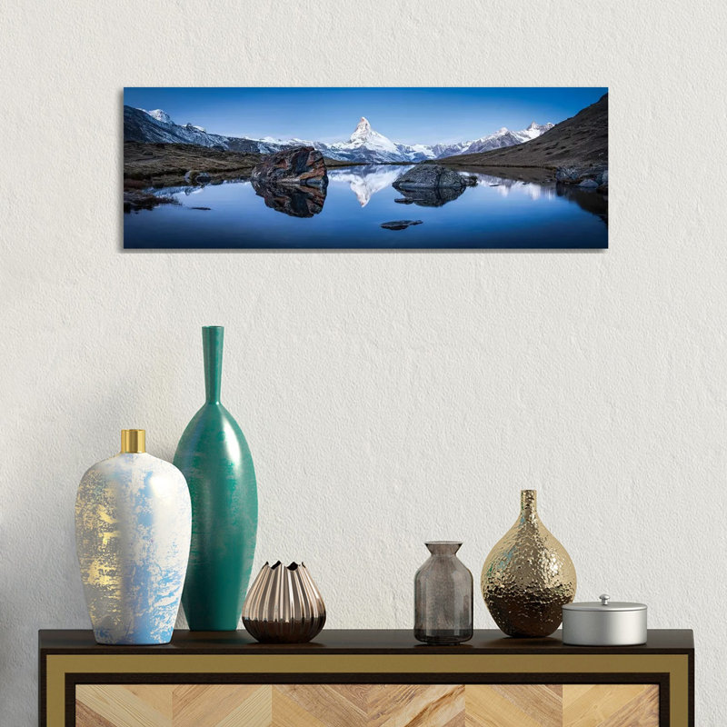 Panoramic View Of Stellisee And Matterhorn In Winter by Jan Becke - Wrapped Canvas Panoramic Print