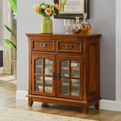 Deep-cherry Solid + Manufactured Wood+Glass Sideboard