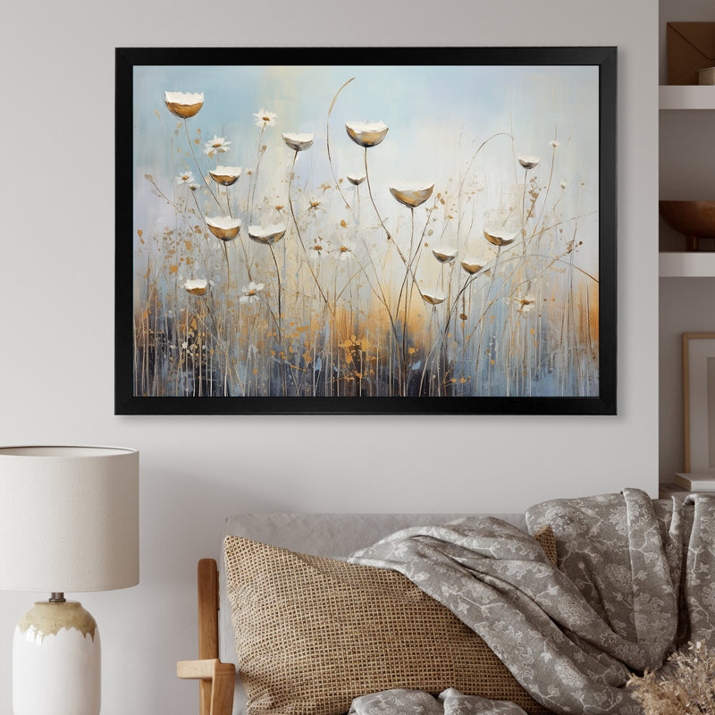 Beige Wildflowers Breeze IV sur toile, H 30 po x l 40 po x P 1,5 po, Cadre simple noir