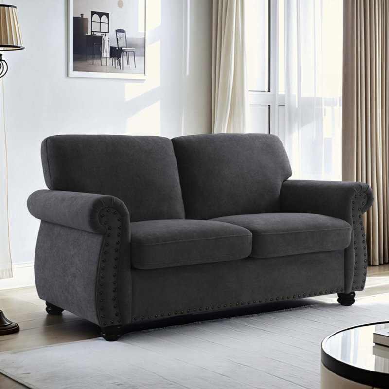 Soft Velvet Loveseat, Upholstered 2 Seater Couch With High-Density Foam, Loose Back Cushions And Solid Wood Turned Legs, Chic Living Room Furniture For Home, Apartment And Office