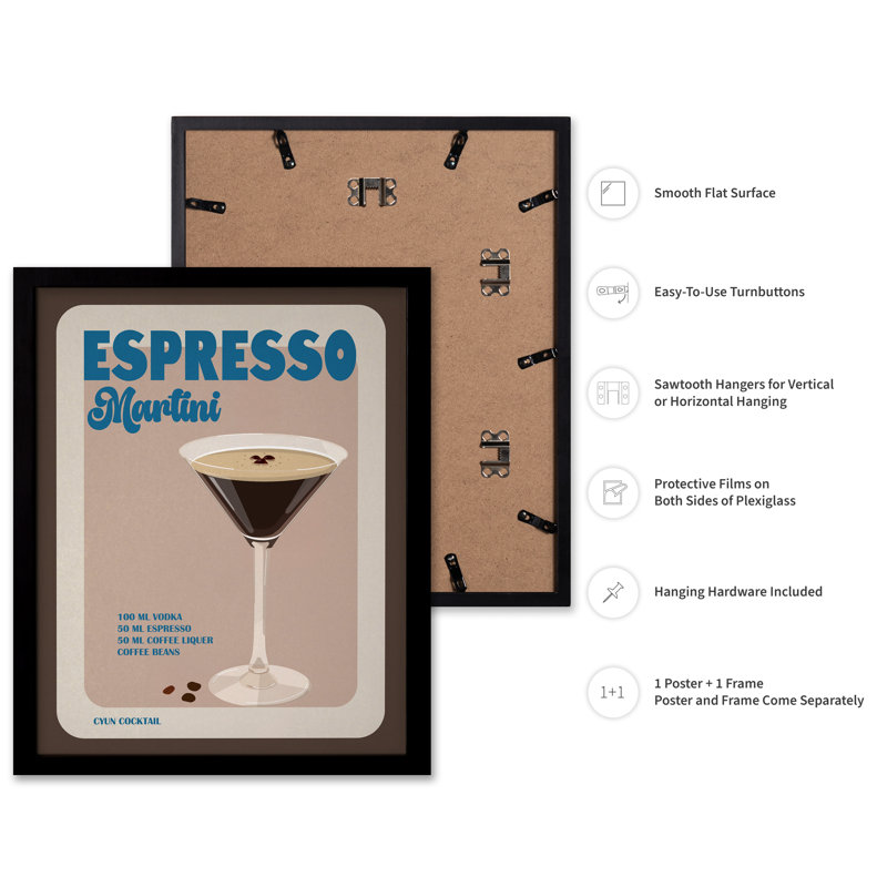 Recette Espresso Martini, Cadre noir, Affiche, H 11 po x l 14 po