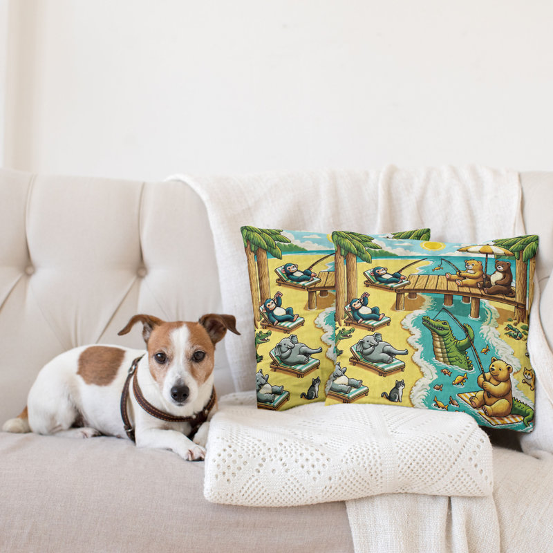 429984_Ambesonne, housse de coussin 2 animaux, Happy Leisure Day, H 20 po x l 20 po