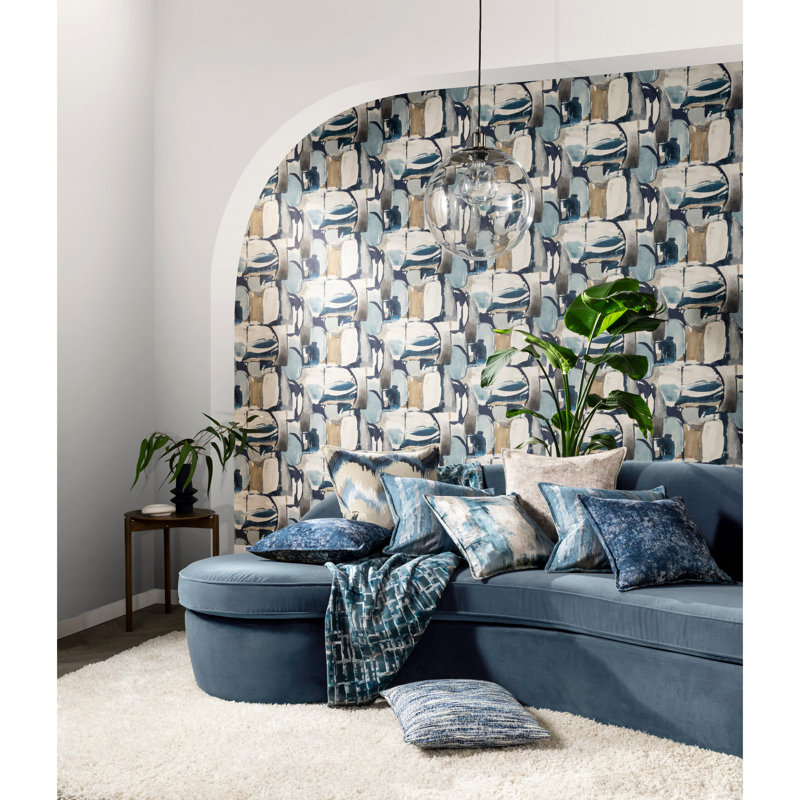 Vivido Figura Abstract Non-Woven Wallpaper Roll, Denim/Linen