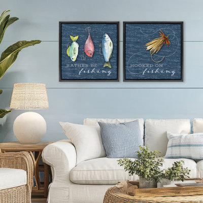 Ensemble de cadres flottants 2 pièces Gone Fishing Sayings, design par Holly Thomas Stein