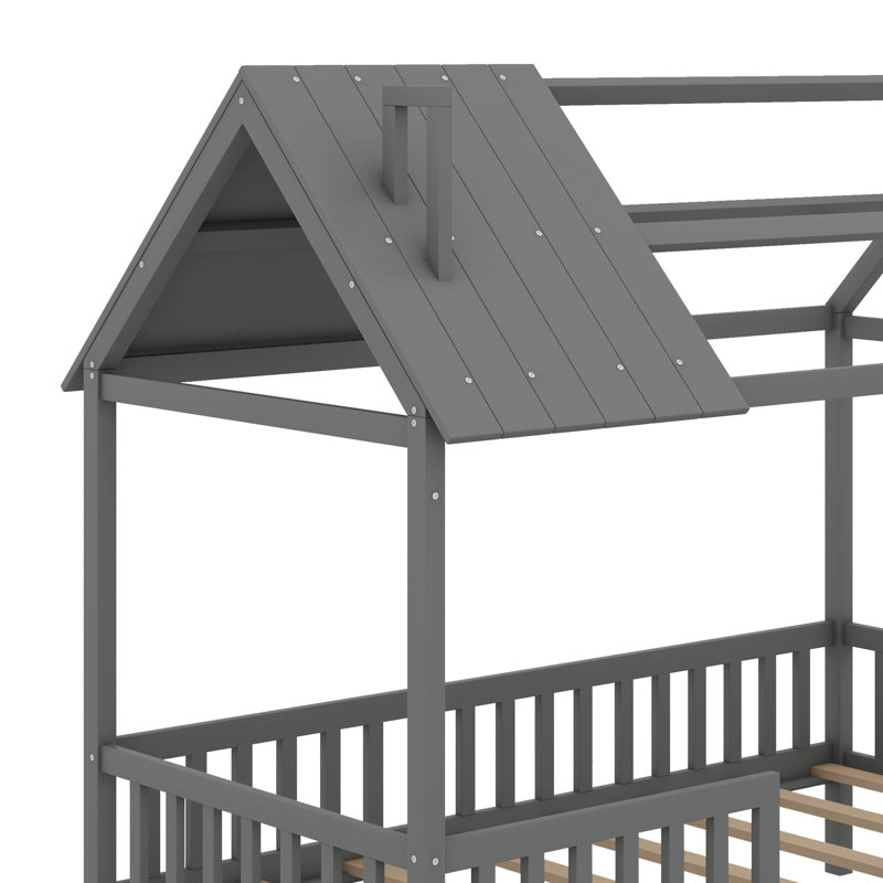 Lit simple en bois avec clôture, Gris