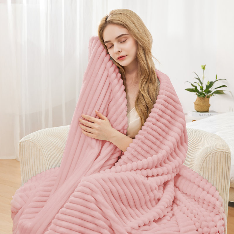 Jeté en flanelle à franges, Grand lit, Rose