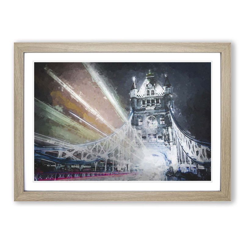The Tower Bridge in London England in Abstract - Picture Frame Painting Print, 40cm H x 60cm W x 2cm D, Oak