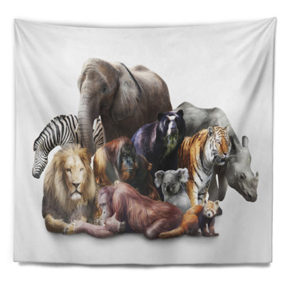 Animaux sur fond blanc, tapisserie abstraite