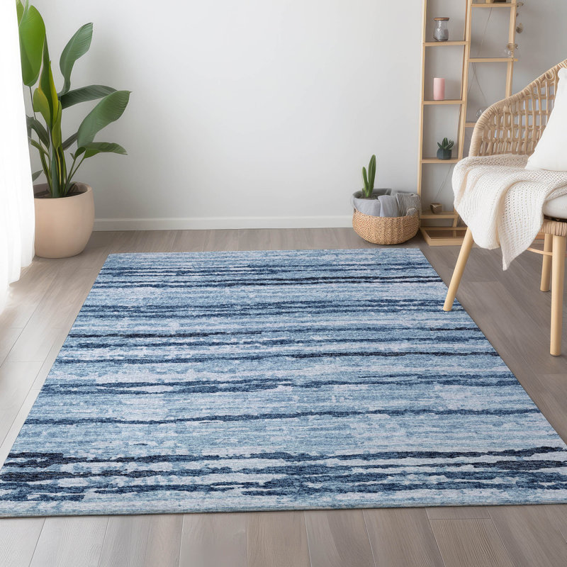Tapis bleu Premium Freixa AMF75 lavable à la machine, Rectangle 8 pi x 10 pi