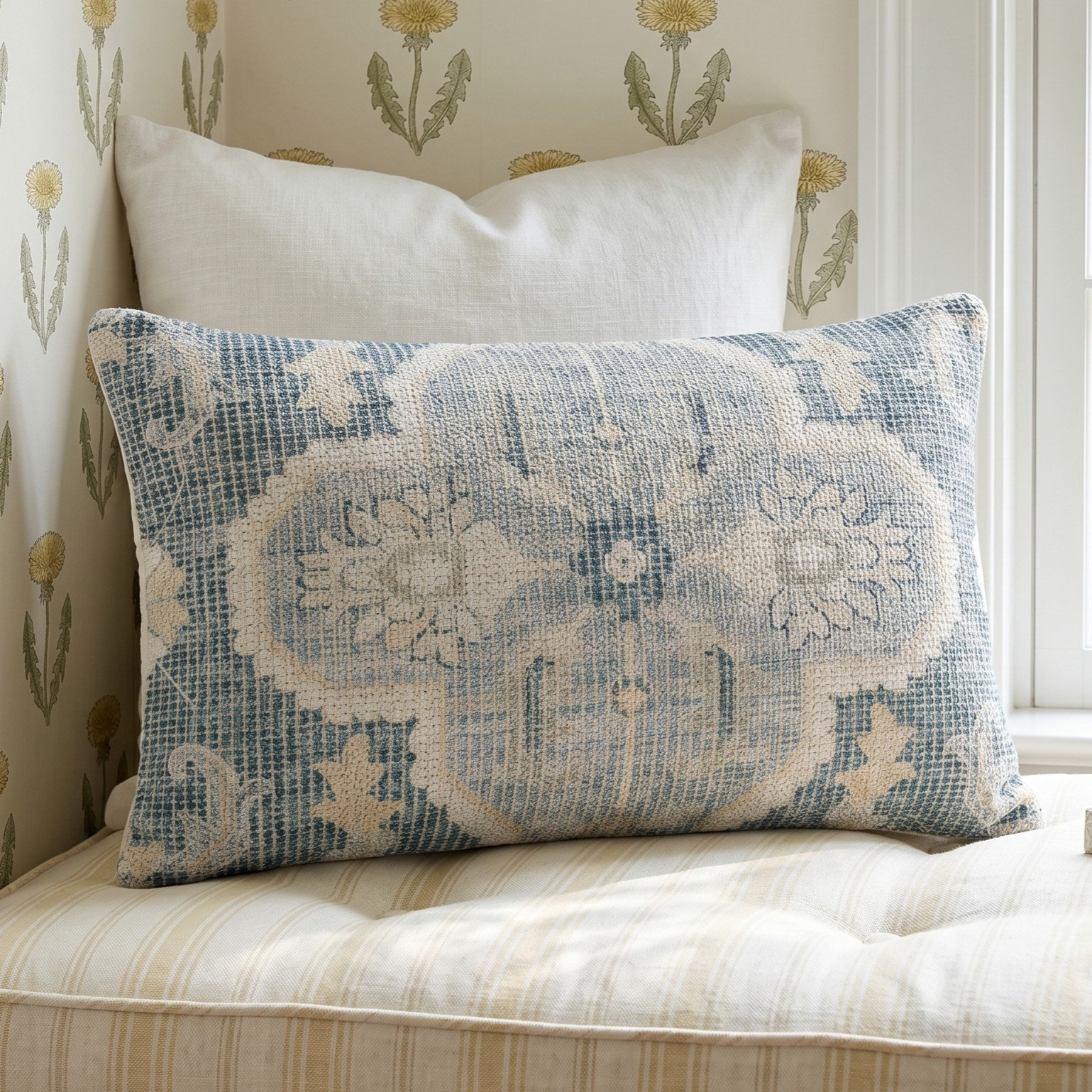Alain Floral Cotton Lumbar Pillow Cover, Down