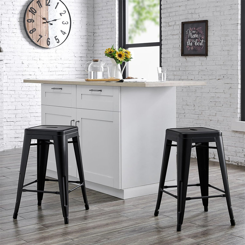 Backless Modern Light Weight Industrial Contemporary Rustic Vintage Costal Metal Bar Stools Without Back And 4 Leg Design  (24" Seat