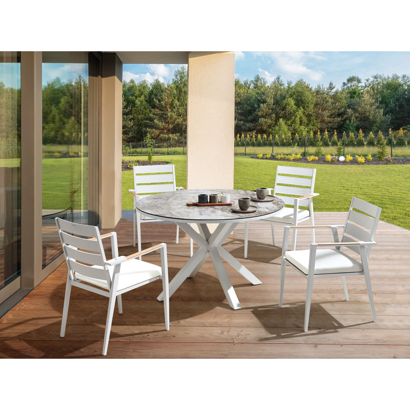 Elyria 4 - Person Patio Dining Set with Round Table , Cushions Included, White