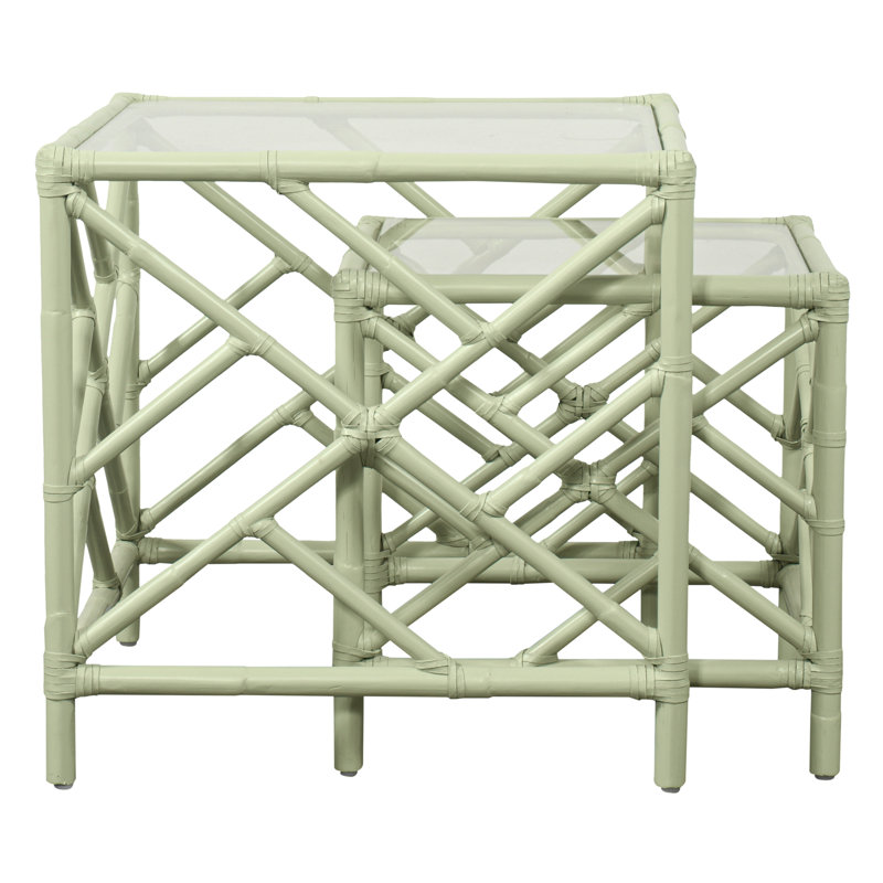 Chippendale Glass Nesting End Table, Celery Green