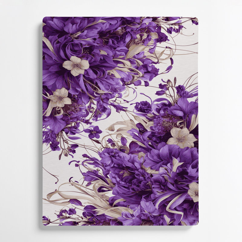 Abstrait floral 63, art mural mauve en métal, H 12 po x l 18 po