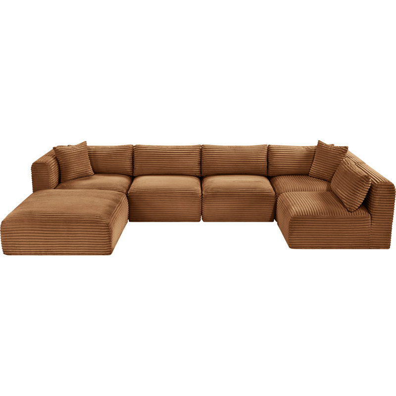 Canapé modulaire Carmean, Velours côtelé texturé, 3 sans accoudoirs, 2 en coin, 1 repose-pieds