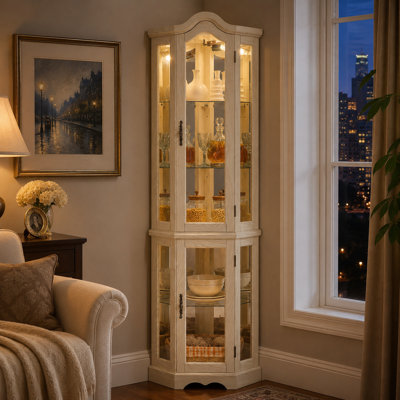 Vitrine de coin moulée avec poignées sculptées Crown, blanc