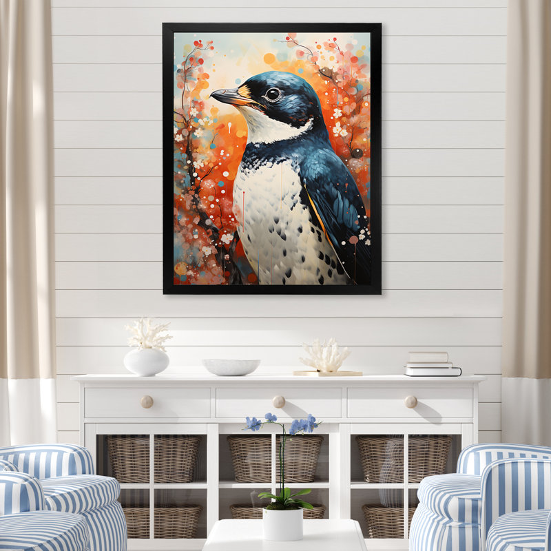 «Curious Flower Penguin Scenery» sur impression sur toile, Cadre photo noir simple, H 44 po x l 34 po x P 1,5 po