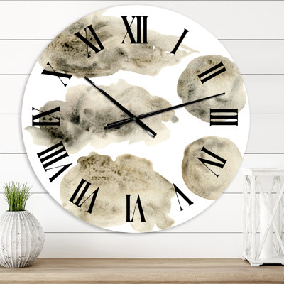 Gray and Golden Beige Clouds II - Modern wall clock