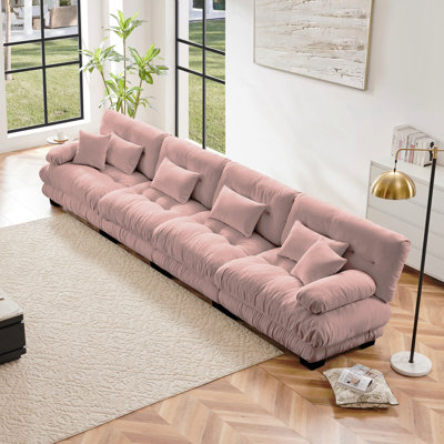Canapé modulaire 4 places à assise profonde, canapé en chenille Canapé confortable pour salon, appartement, studio, bureau, chenille rose