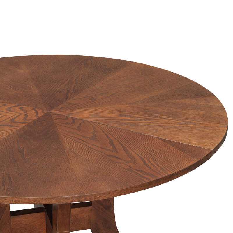 Table de salle à manger ronde en noyer avec des grains floraux naturels, des pieds en bois massif, un design élégant de piédestal, idéal pour la famille du petit déjeuner 39,4 pouces, plateau de table en grain, base cannelée, bon 2 à 4 personnes