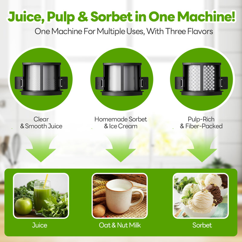 Cold Press Juicer Machine with 5.3" Feed Chute, 1.7L Capacity, High Juice Yield Slow Juicer with Total Pulp Control & Easy to Clean