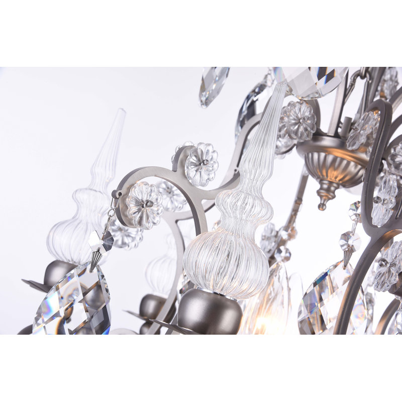 3-Light Pewter Chandelier With Clear Crystal Accents