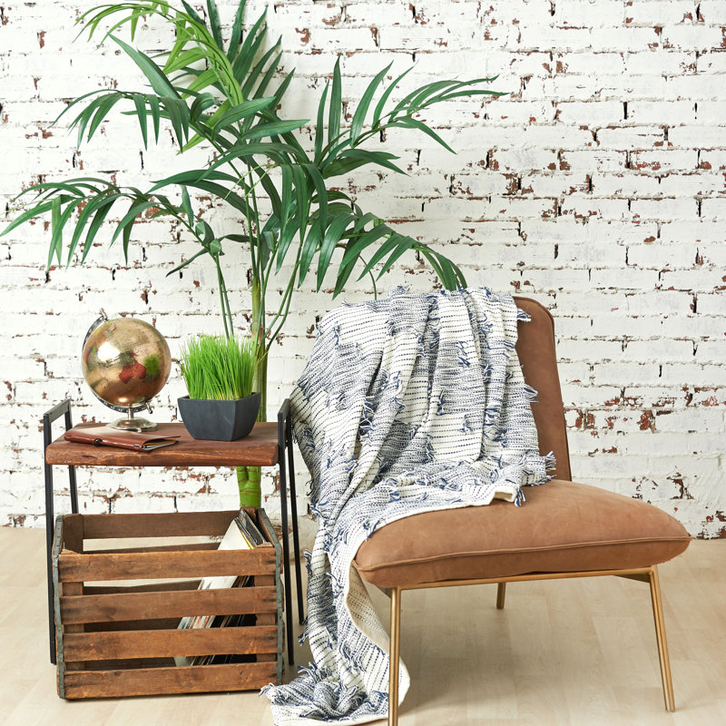 Griffin Indigo and White Cotton Woven Throw Blanket