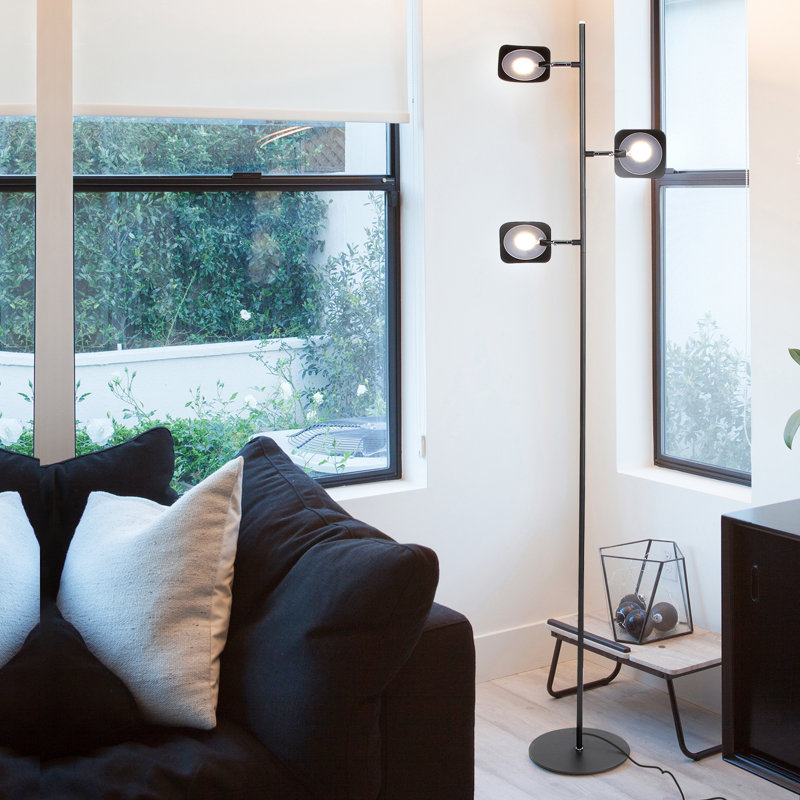 Tree Industrial LED 3-Way Dimming Floor Lamp with 3 Adjustable Spot Lights, Black