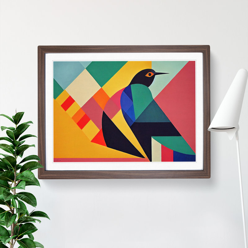 Riveting Abstract Bird - Single Picture Frame Print, 46cm H x 64cm W x 2cm D, Walnut Framed