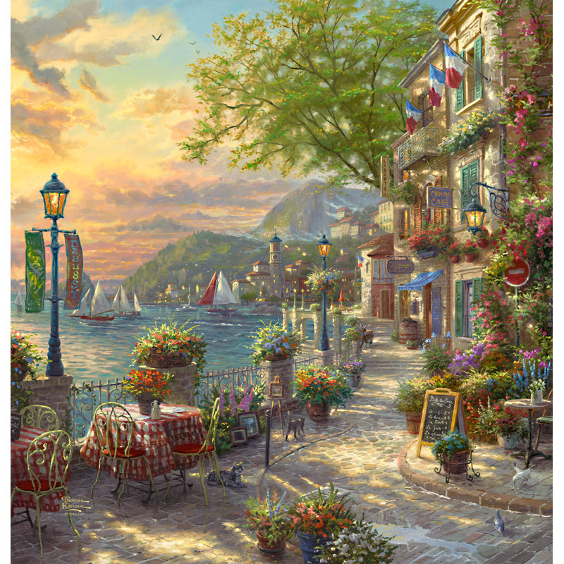 Thomas Kinkade French Riviera Café Shower Curtain, 71" H x 72" W