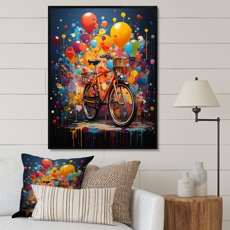 «Camrin Bicycle Bold Rides Pointillism II», reproduction d'art sur toile, Cadre flottant noir, H 44 po x l 34 po x P 1,5 po