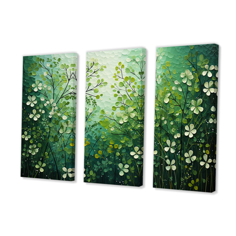 «White and Green Herbs Symphony II», ensemble d'art mural sur toile à motif floral, Toile tendue, H 40 po x l 60 po x P 1 po