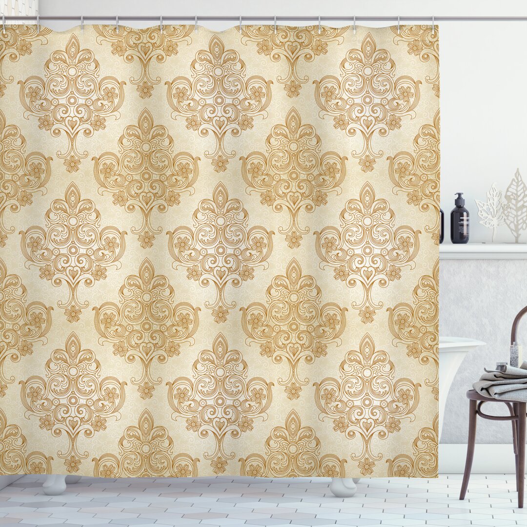 Duschvorhang, Barock Curved Blumen, Jahrgang, Creme Pale Brown