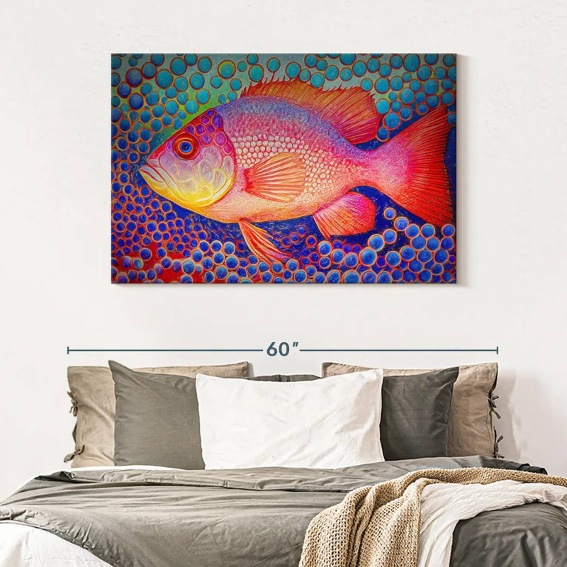 Brampt Red Snapper Fish And Abstract Bubbles, 32" H x 48" W