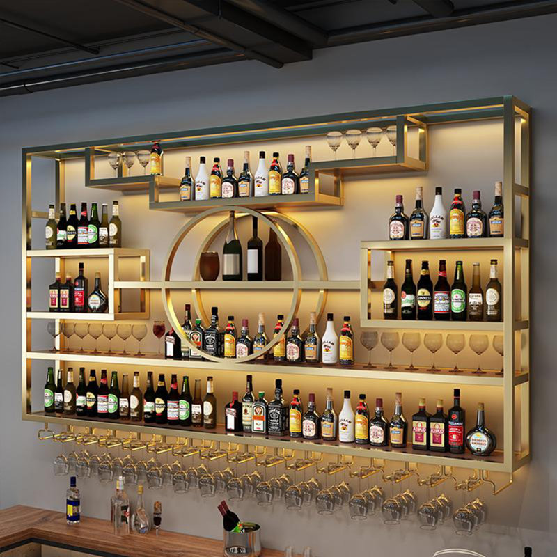 Novelty Wall Mounted Wine Rack, Gold, 51.1" H x 98.4" W x 7.8" D