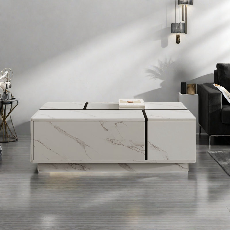 Rectangular Sliding Top Coffee Table With 2 Drawers And 2 Hidden Storage Compartments