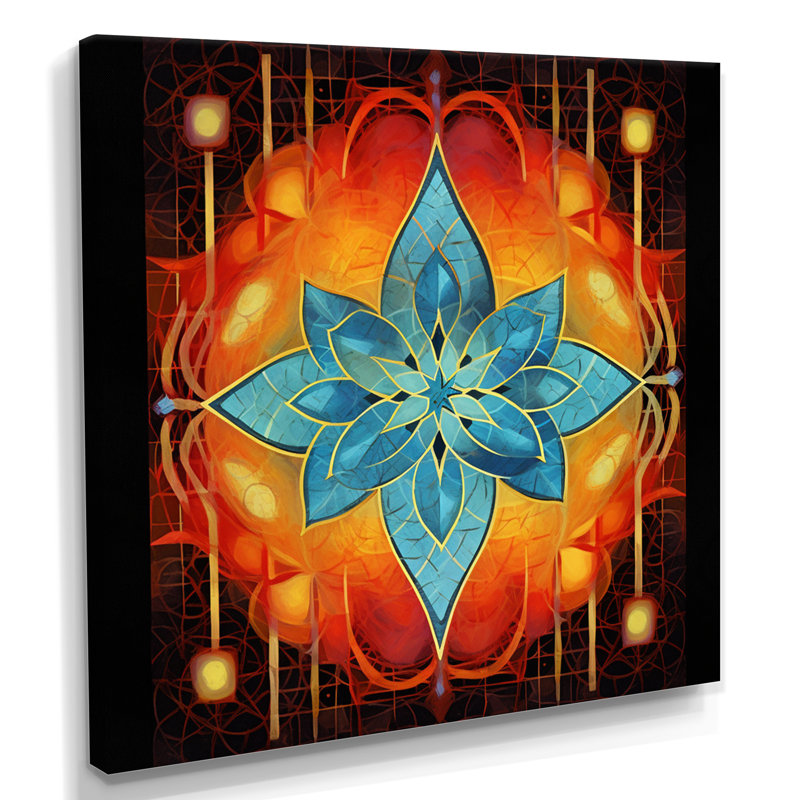 Étoile bleue éthnique - Boho Mandala Wall Art Living Room, Toile tendue, H 16 po x l 16 po x P 1 po