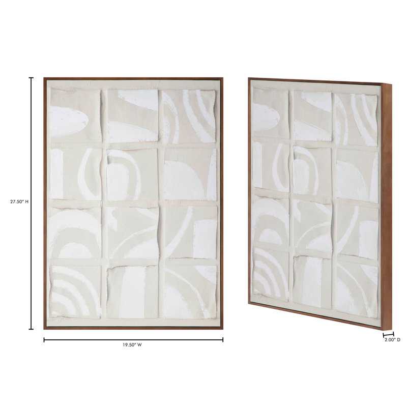 Abstract Neutral Tones Framed Canvas Art with Solid Wood Frame