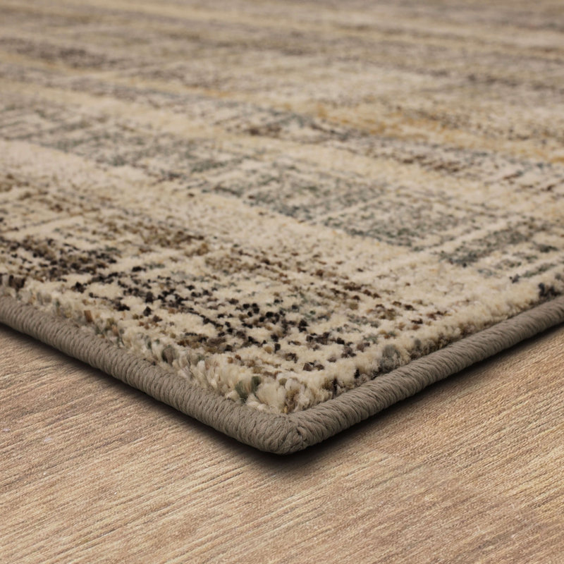 Beige and Taupe Synthetic Stripe Rectangular Area Rug