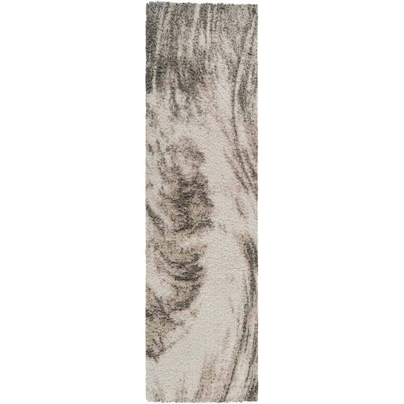 Serene Ivory & Brown Abstract Shag Modern Rug, Ivory/Brown, 6'4" x 9'4"